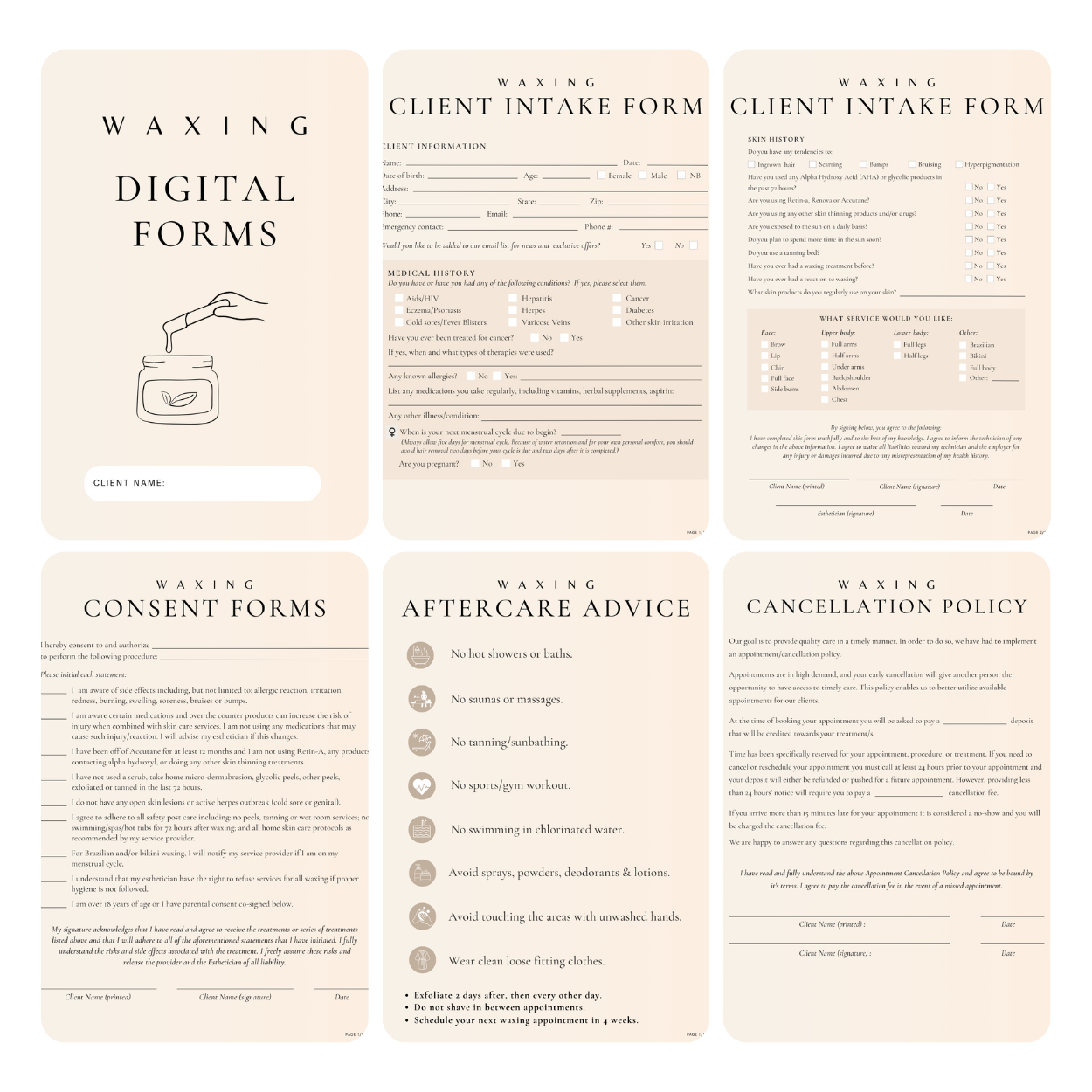 Waxing Digital Forms Bundle