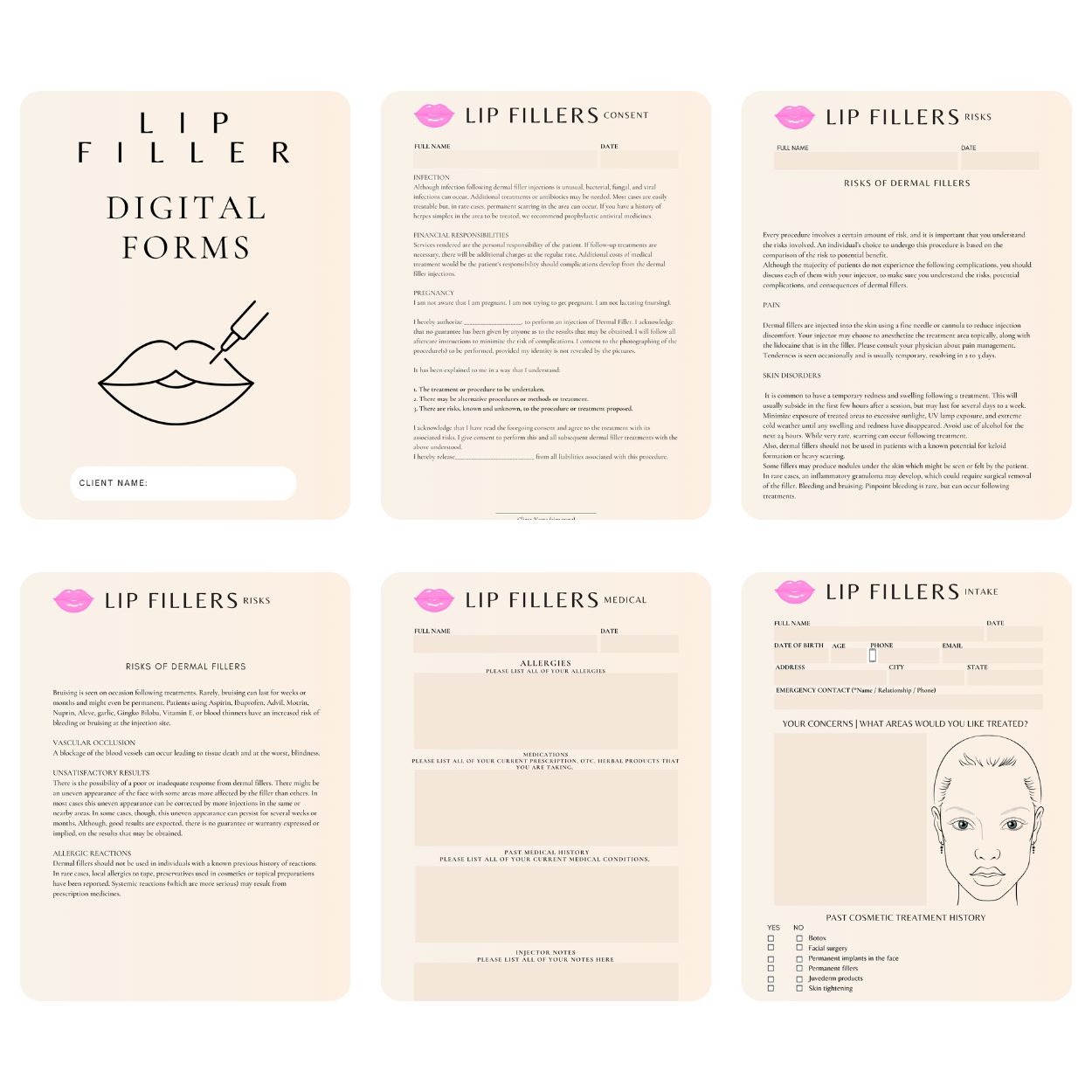 Lip Filler Digital Forms Bundle