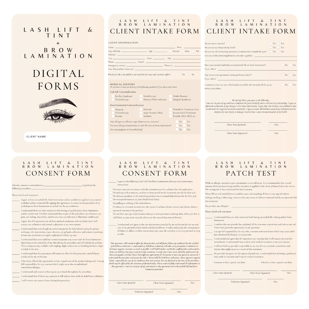 Lash Lift & Tint + Brow Lamination Digital Forms Bundle