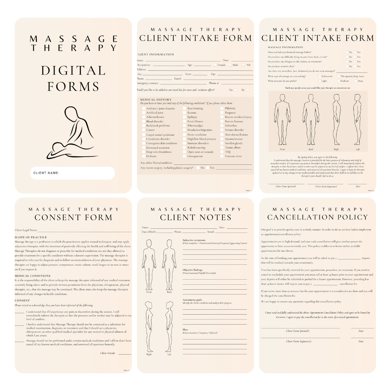 Massage Therapy Digital Forms Bundle