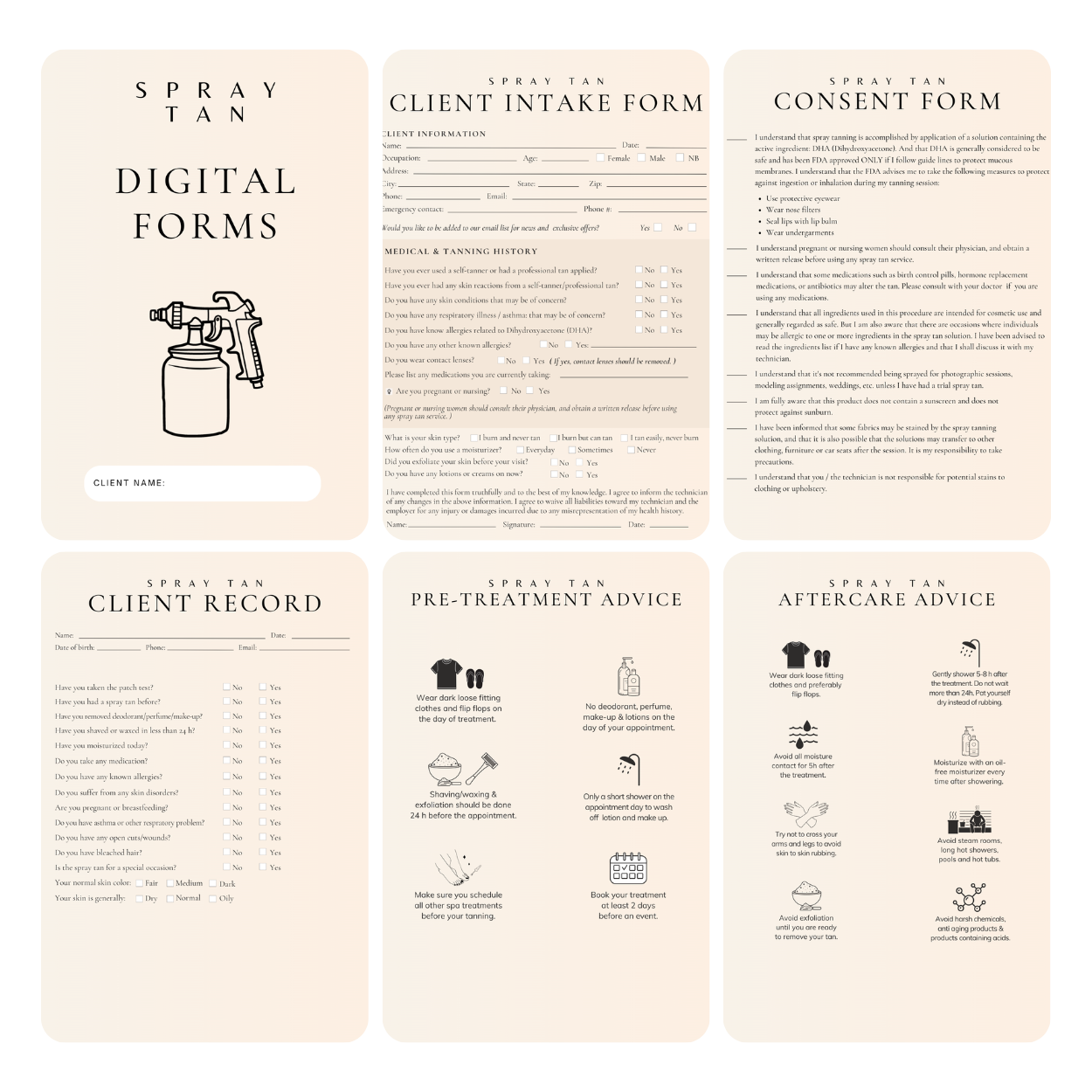 Spray Tan Digital Forms Bundle