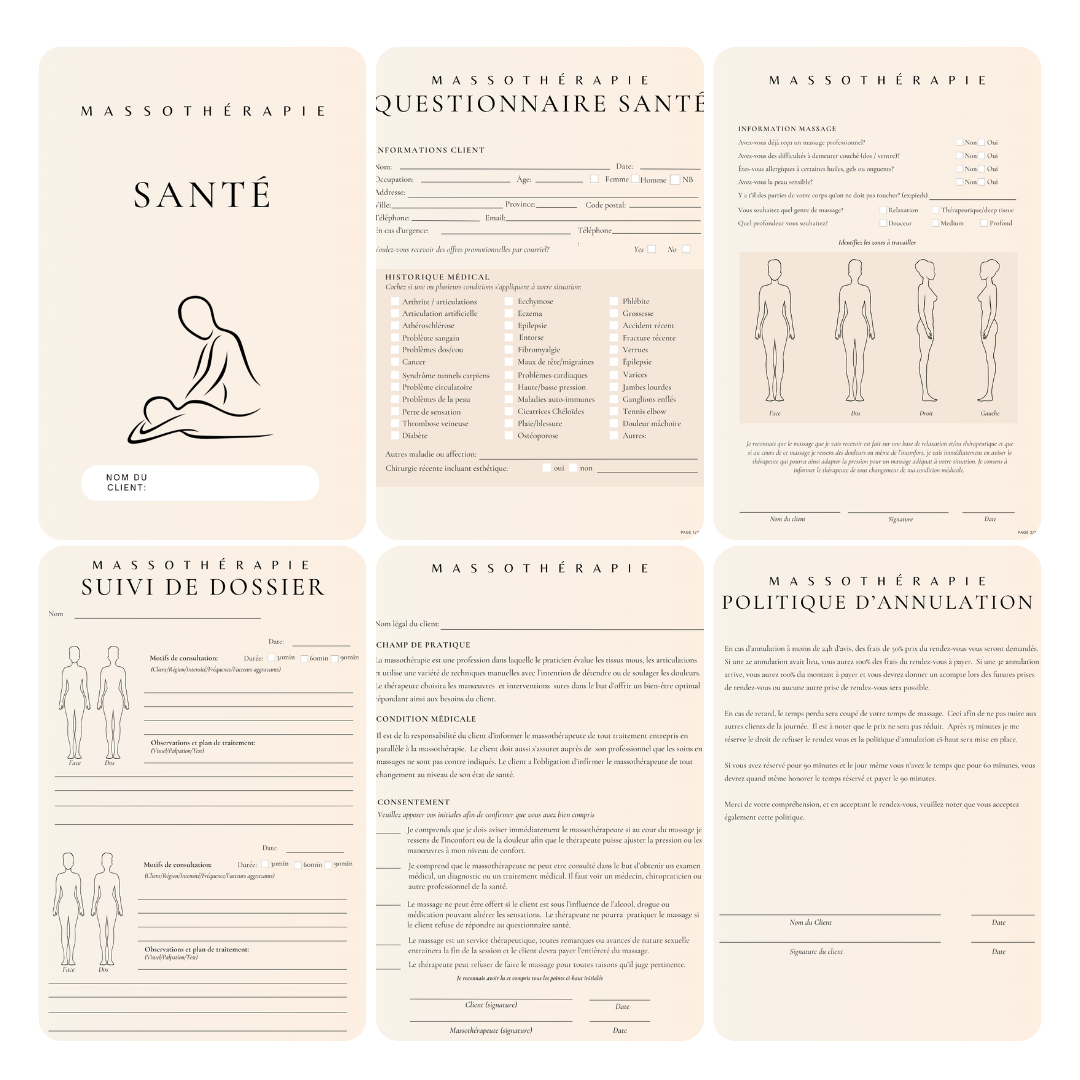 Massothérapie - Pack de Formulaires Numériques (FR)